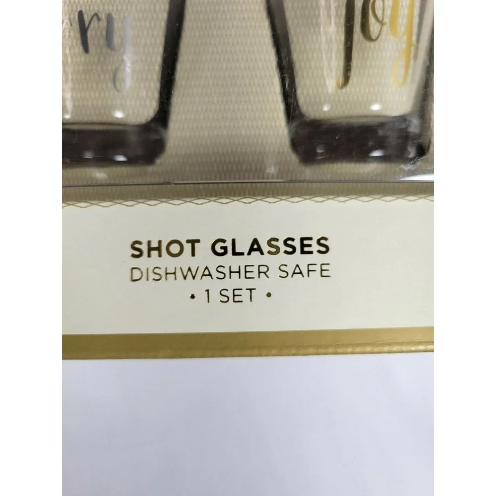 Set of 4 Christmas‎ Holiday SHOT GLASSES Noel, Joy, Merry, Cheer from Target